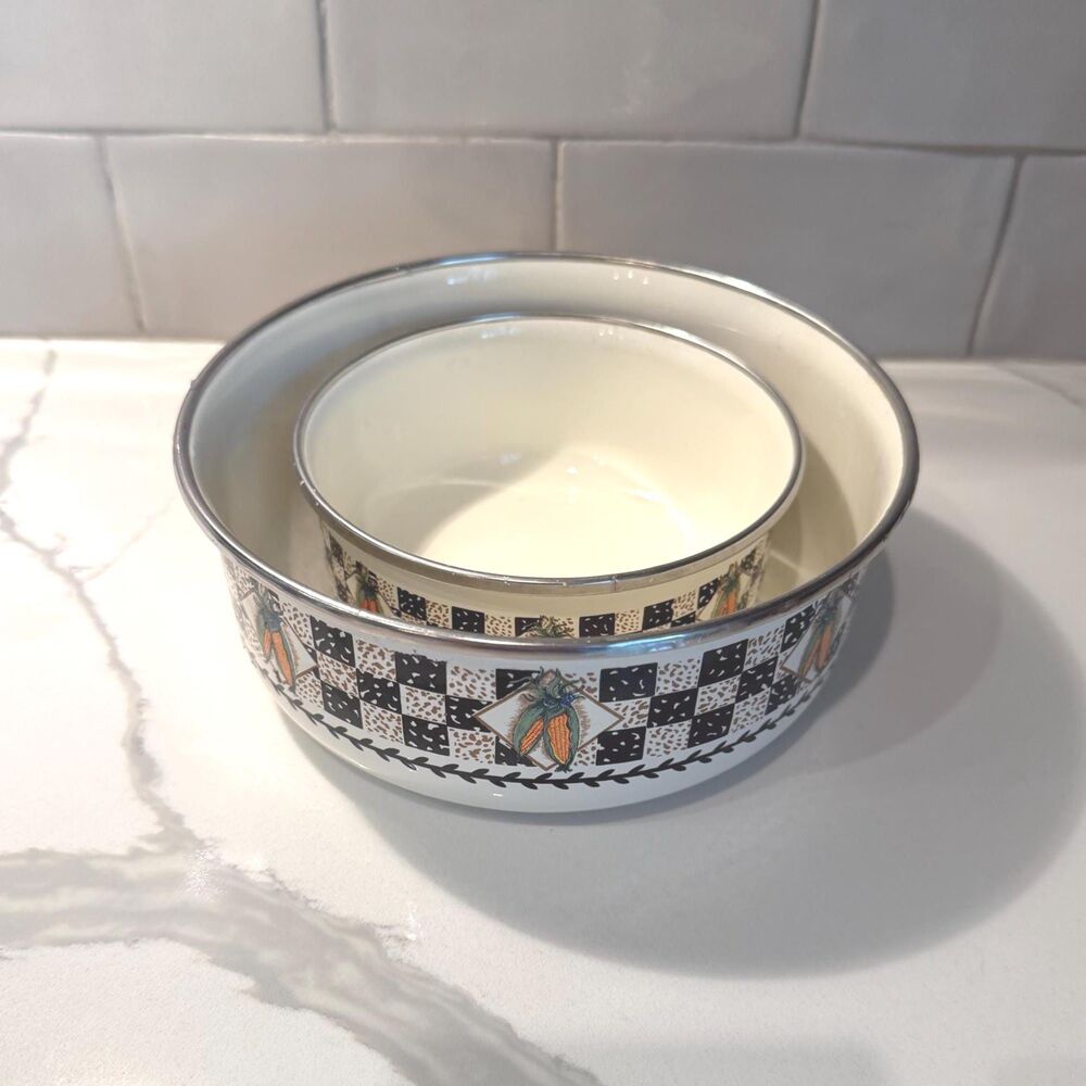 Vintage Tabletops Unlimited Garden Fresh Enamel Nesting Bowls Set of 2